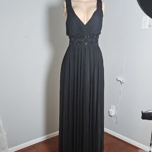 Alex Evenings Black Pleated Embellished Gown